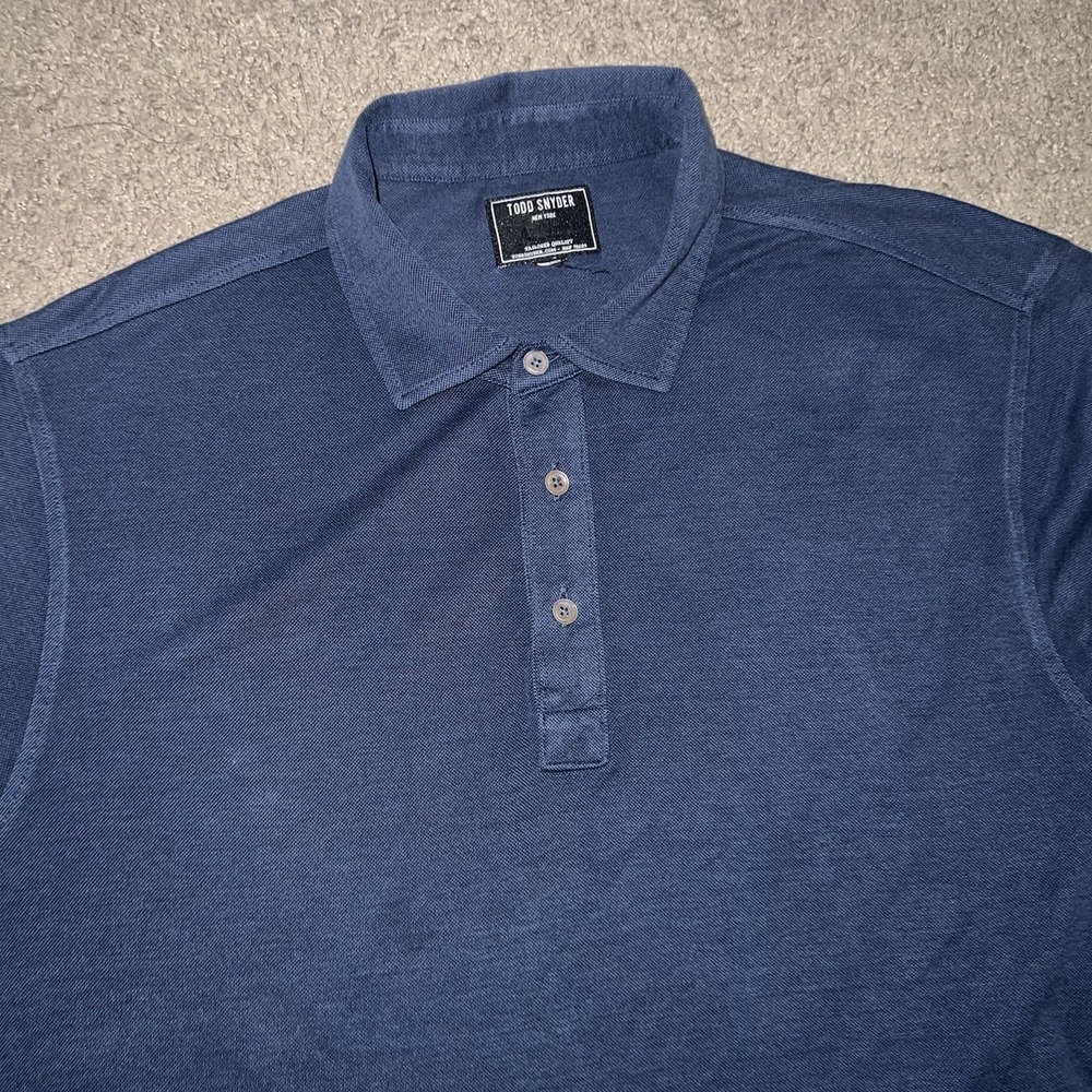 Todd Snyder Polo Shirt Mens Large Blue Stripe Knit Casual Short Sleeve